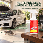 Illustration of a rat leaving the treated perimeter of a cool parked vehicle
